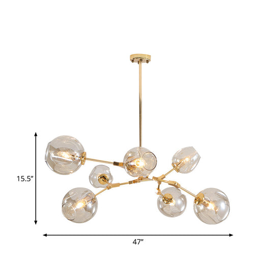 Gold Dimpled Glass Pendant Chandelier - Simplicity Cup Shade 7 Bulb Clear For Dining Room