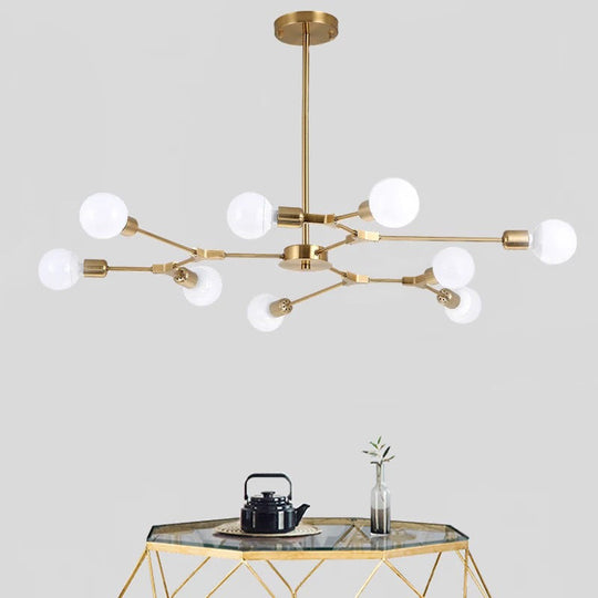 Sputnik Modern Chandelier With White Glass Shade - Metal Pendant Light Fixture 9 / Gold