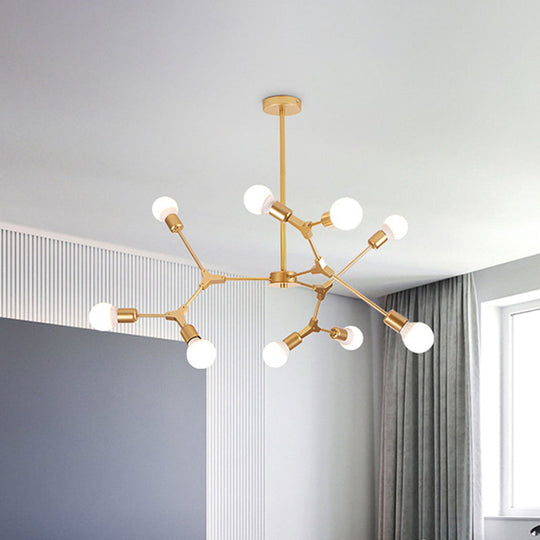 Sputnik Modern Chandelier With White Glass Shade - Metal Pendant Light Fixture