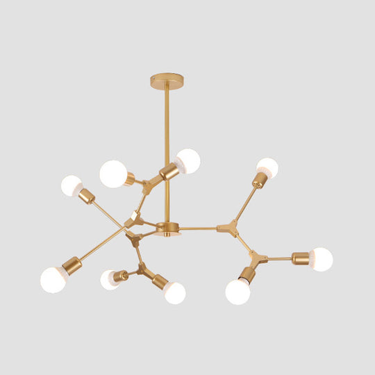 Sputnik Modern Chandelier With White Glass Shade - Metal Pendant Light Fixture