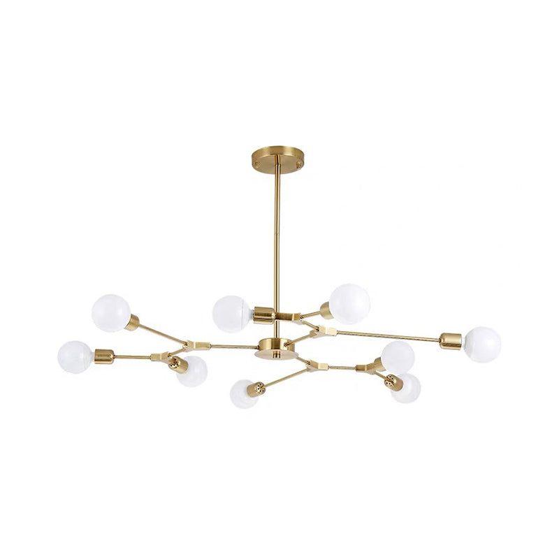 Sputnik Modern Chandelier With White Glass Shade - Metal Pendant Light Fixture