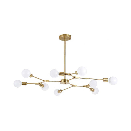Sputnik Modern Chandelier With White Glass Shade - Metal Pendant Light Fixture