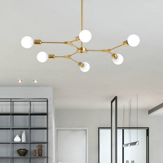 Sputnik Modern Chandelier With White Glass Shade - Metal Pendant Light Fixture 6 / Gold