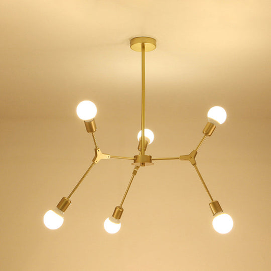 Sputnik Modern Chandelier With White Glass Shade - Metal Pendant Light Fixture