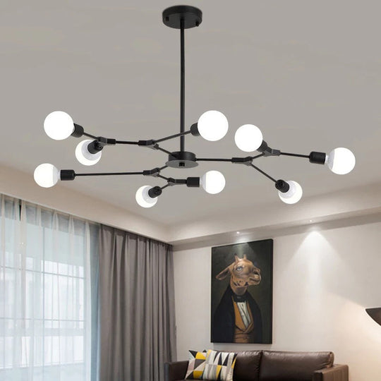 Sputnik Modern Chandelier With White Glass Shade - Metal Pendant Light Fixture 9 / Black