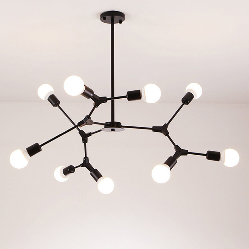 Sputnik Modern Chandelier With White Glass Shade - Metal Pendant Light Fixture