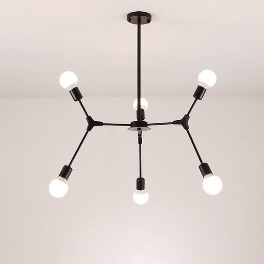 Sputnik Modern Chandelier With White Glass Shade - Metal Pendant Light Fixture