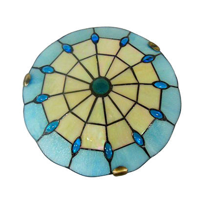 Tiffany Blue Dome Shade Flush Mount Ceiling Light With Jewel Decoration - Available In