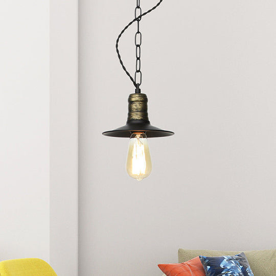 Wrought Iron Black Pendant Light - Retro 1-Light Ceiling Fixture For Living Room (7’/8.5’/10’ Wide)