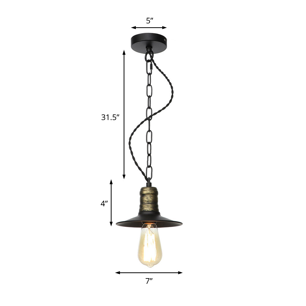 Wrought Iron Black Pendant Light - Retro 1-Light Ceiling Fixture For Living Room (7’/8.5’/10’ Wide)