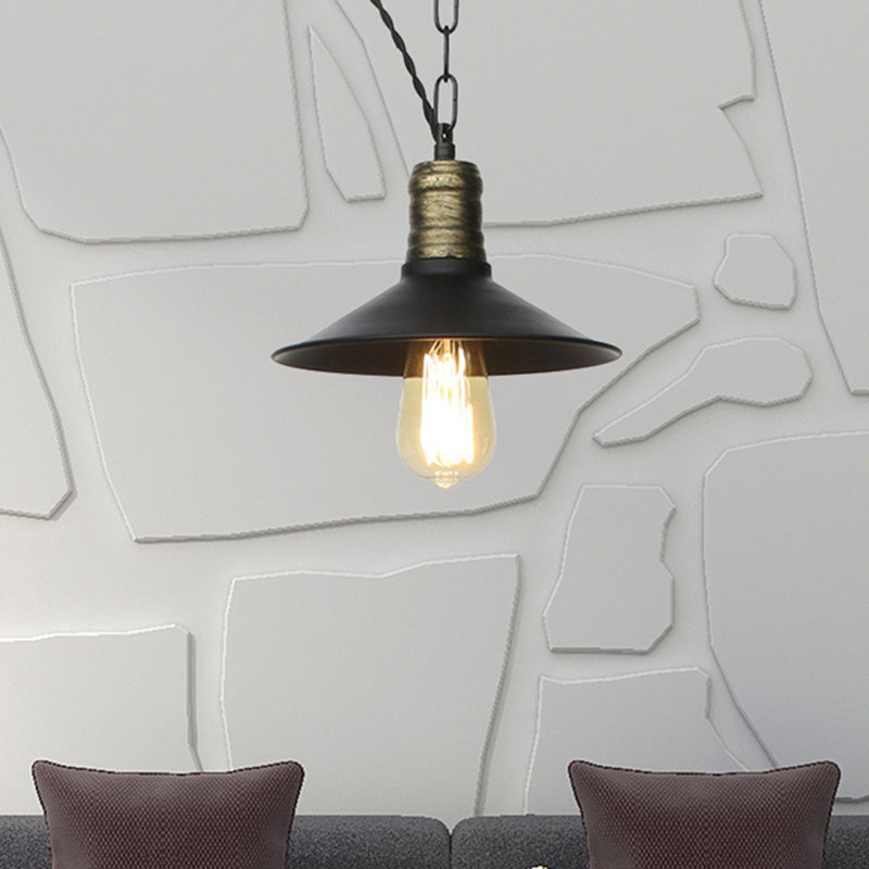 Wrought Iron Black Pendant Light - Retro 1-Light Ceiling Fixture For Living Room (7’/8.5’/10’ Wide)