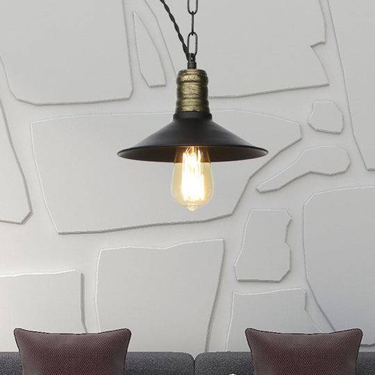 Wrought Iron Black Pendant Light - Retro 1-Light Ceiling Fixture For Living Room (7’/8.5’/10’ Wide)