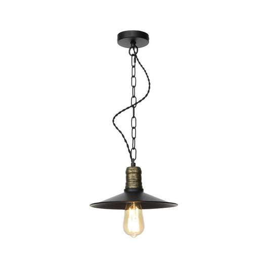 Wrought Iron Black Pendant Light - Retro 1-Light Hanging Fixture For Living Room (7/8.5/10 Width)