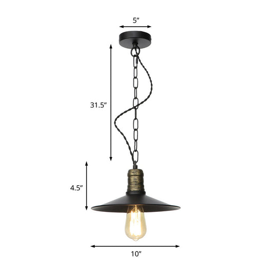 Wrought Iron Black Pendant Light - Retro 1-Light Hanging Fixture For Living Room (7/8.5/10 Width)