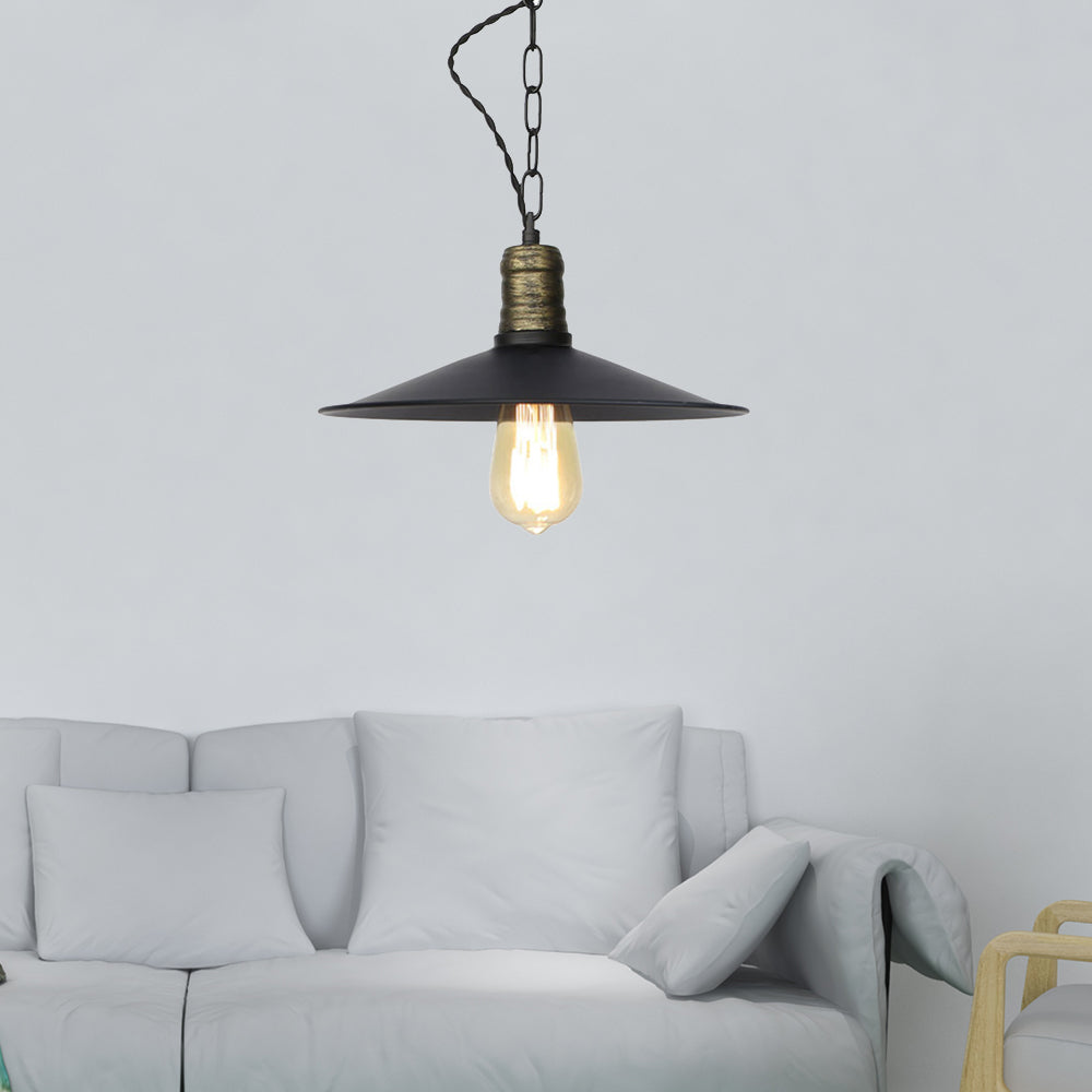 Wrought Iron Black Pendant Light - Retro 1-Light Ceiling Fixture For Living Room (7’/8.5’/10’