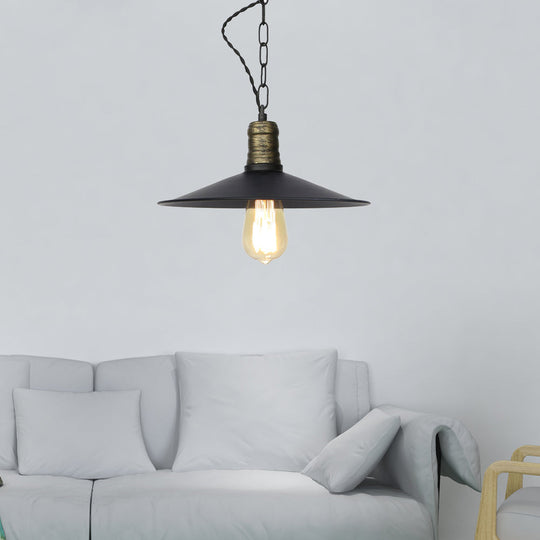 Wrought Iron Black Pendant Light - Retro 1-Light Ceiling Fixture For Living Room (7’/8.5’/10’