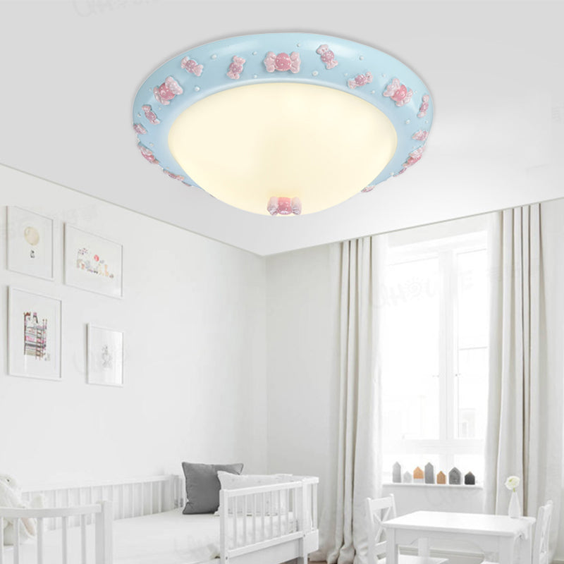Cute Led Frosted Glass Bowl Ceiling Light For Child’s Bedroom Blue / B
