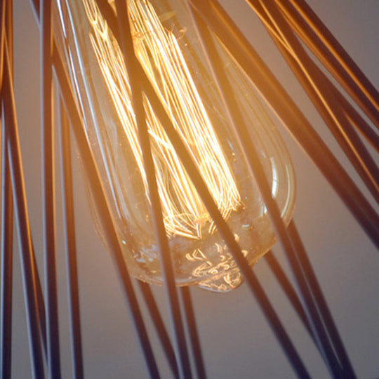 Modern Geometric Wire Cage Iron Pendant Lamp With Wooden Top - 12’/13’ H 1-Light Black Bedroom