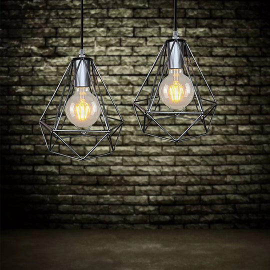 1-Light Pendant Ceiling Light - Wire Cage Wrought Iron Lamp (Country Style) Black/Copper/Gold Living