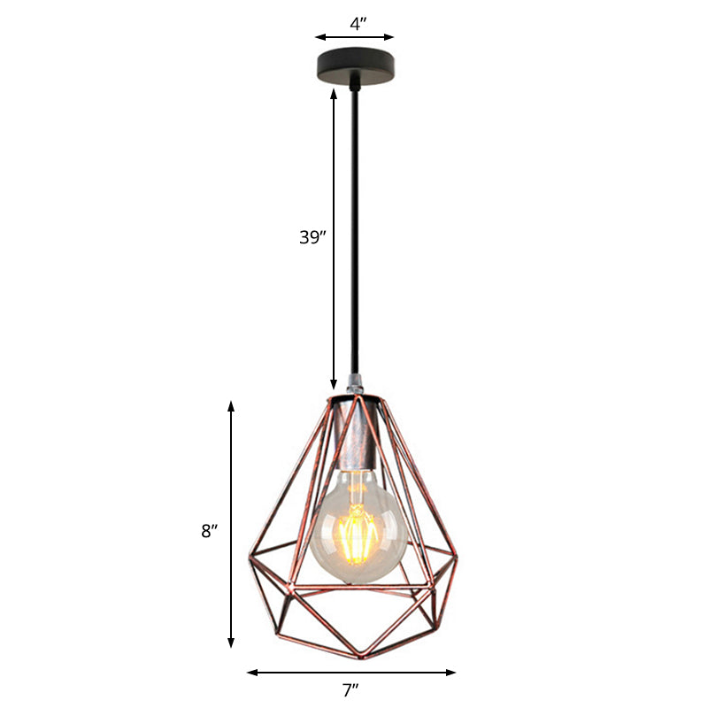 1-Light Pendant Ceiling Light - Wire Cage Wrought Iron Lamp (Country Style) Black/Copper/Gold Living