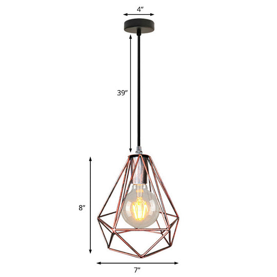 1-Light Pendant Ceiling Light - Wire Cage Wrought Iron Lamp (Country Style) Black/Copper/Gold Living
