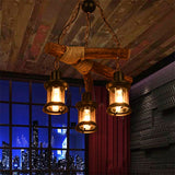 Vintage Black Ceiling Chandelier Pendant Light With Clear Glass Lantern Shade - 3-Bulb