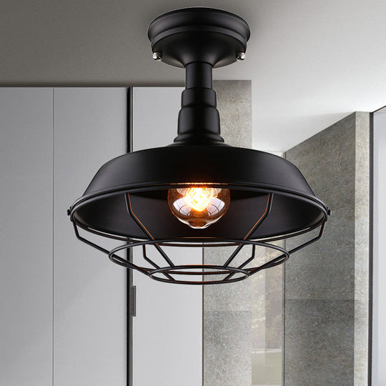 Barn Balcony Retro Style Semi Mount Lighting - 1 Bulb Black Ceiling Mounted Light