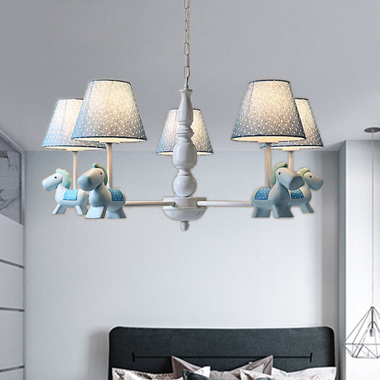 Darling Pony Chandelier: Metal Hanging Light With Dot Shade For Kindergarten Playrooms 5 / Blue