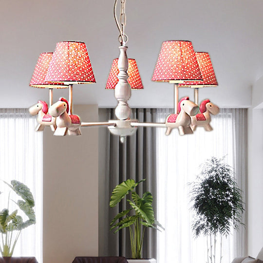 Darling Pony Chandelier: Metal Hanging Light With Dot Shade For Kindergarten Playrooms