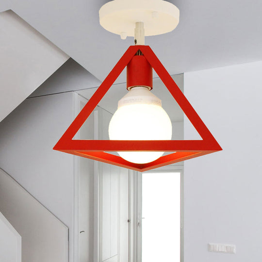 Retro Industrial Wire Cage Ceiling Light With Triangle Shade - 1 Head Metal Lamp In