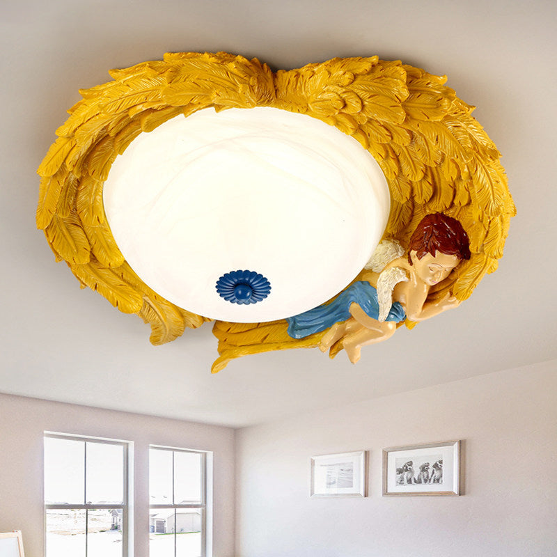 Angel Child Resin Wing Flush Mount Ceiling Lamp - Perfect For Romantic Bedroom Lighting Yellow /