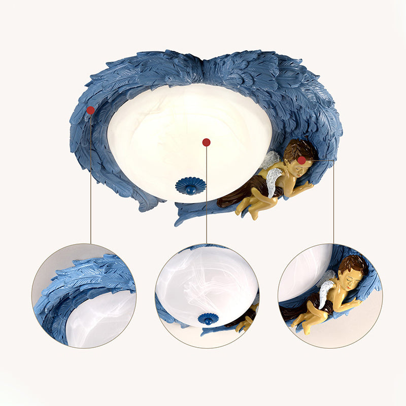 Angel Child Resin Wing Flush Mount Ceiling Lamp - Perfect For Romantic Bedroom Lighting
