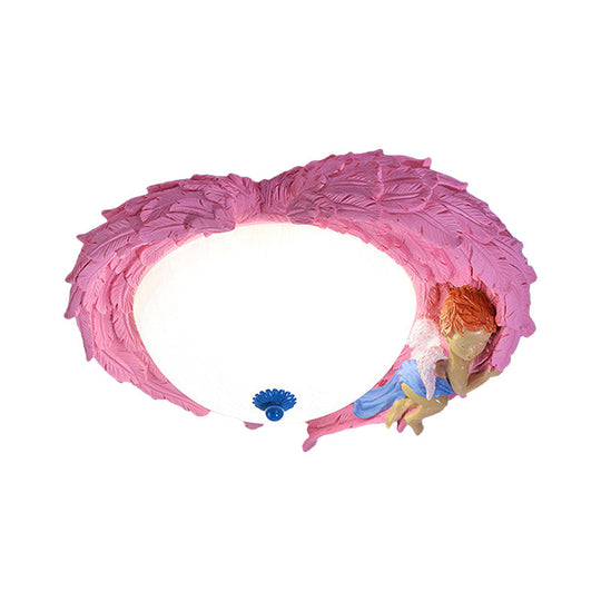 Angel Child Resin Wing Flush Mount Ceiling Lamp - Perfect For Romantic Bedroom Lighting