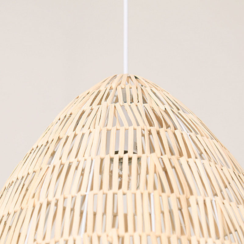 Rattan Hanging Ceiling Light - Asian-Inspired Single Wood Pendant Fixture