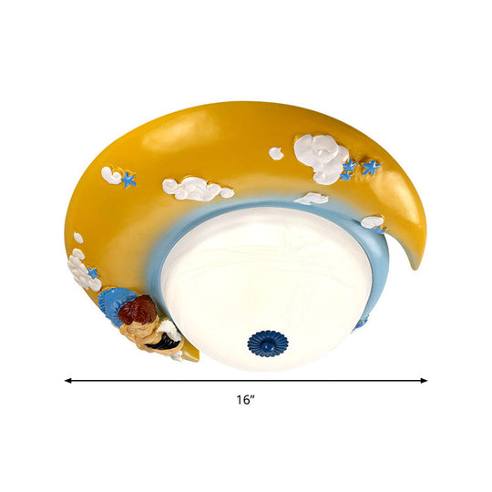 Little Angel Resin Crescent Flush Mount Light - Modern Ceiling Lamp For Kid Bedroom