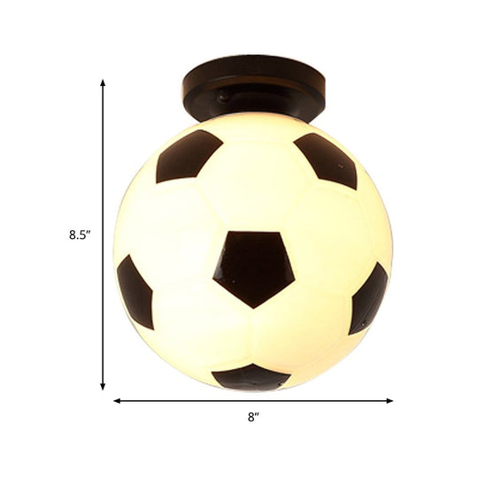 Black & White Glass Soccer Ceiling Light For Sporty Corridors