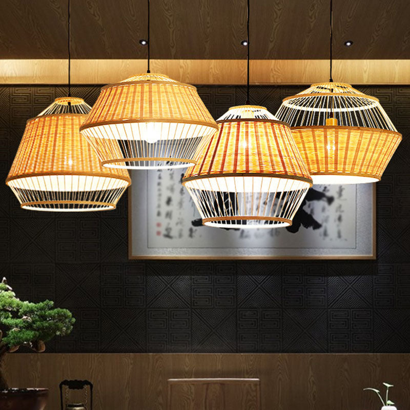 Asian Rattan Hand-Twisted Wood Ceiling Lamp: 1-Bulb Pendant Lighting For Bedside