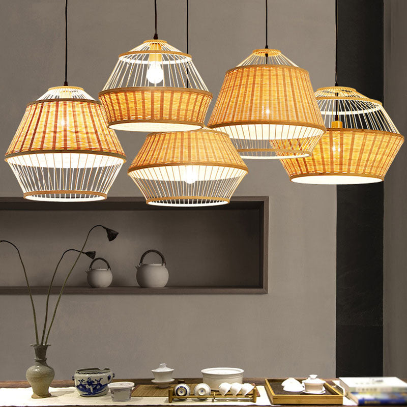 Asian Rattan Hand-Twisted Wood Ceiling Lamp: 1-Bulb Pendant Lighting For Bedside