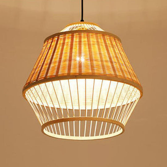 Asian Rattan Hand-Twisted Wood Ceiling Lamp: 1-Bulb Pendant Lighting For Bedside / B