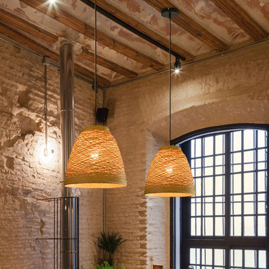 Asian Style Rattan Weaving Bell Hanging Lamp - Suspension Pendant Light For Snack Bars (1 Bulb)