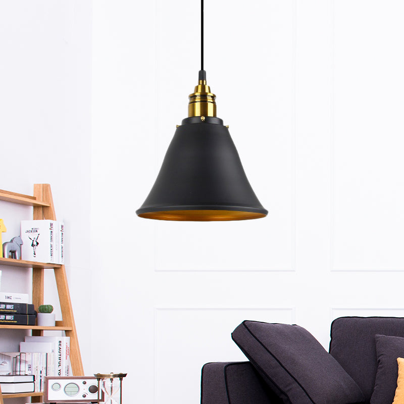 Industrial Wrought Iron Pendant Light With Bell Shade - Black/White/Gold Ideal For Living Room