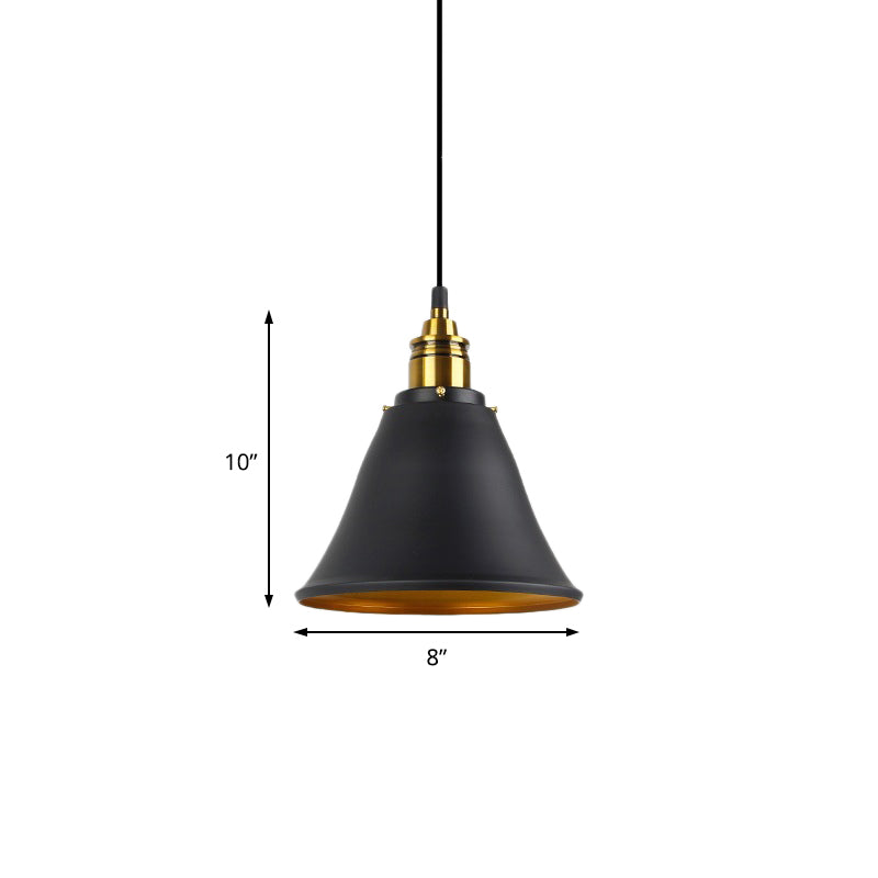 Industrial Wrought Iron Pendant Light With Bell Shade - Black/White/Gold Ideal For Living Room