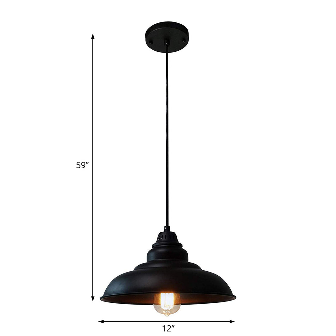 Barn Shade Industrial Metal Pendant Light Fixture - Single Bulb Hanging Lamp In Black For Living