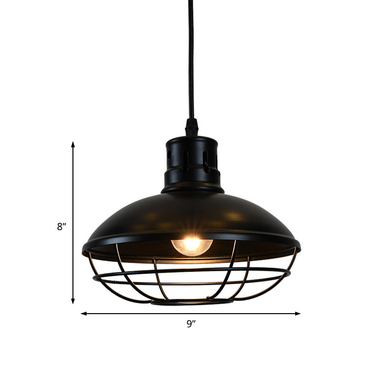 Vintage Dome Caged Pendant Lamp – Kitchen Island Black Hanging Light Fixture’