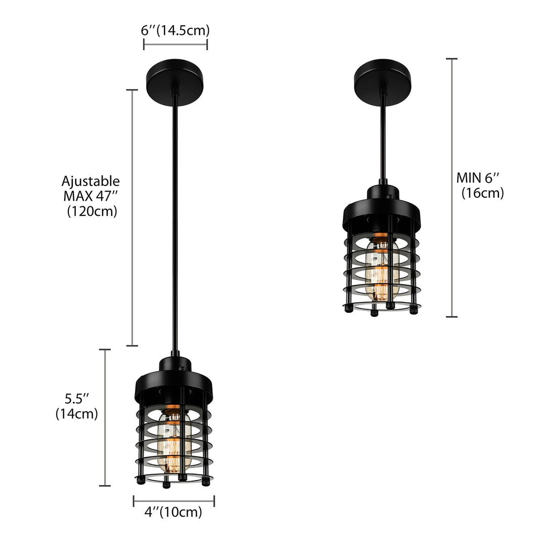 Industrial Pendant Light With Metallic Cage Shade - Matte Black/Rust Ideal For Table Lighting