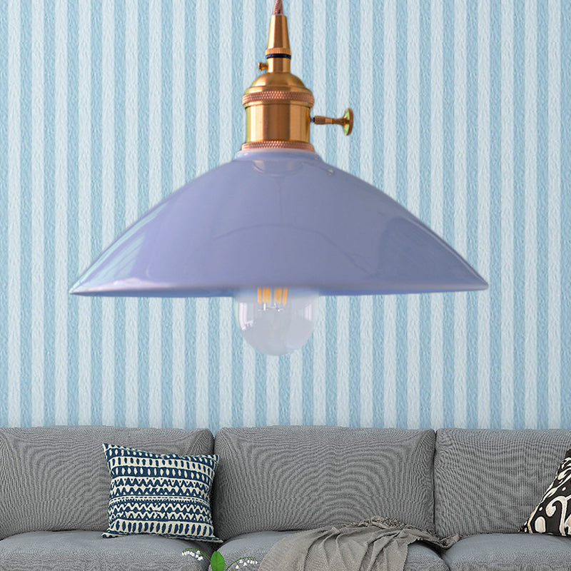 Vintage Single-Light Dome Shade Iron Pendant Light Fixture For Restaurant Ceiling - White/Pink/Blue