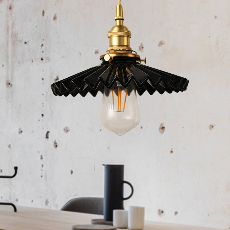 Vintage Scalloped Shade Pendant Ceiling Light - Single Hanging Lamp For Dining Room In Black/White