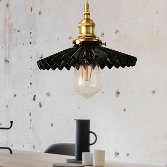 Vintage Scalloped Shade Pendant Ceiling Light - Single Hanging Lamp For Dining Room In Black/White