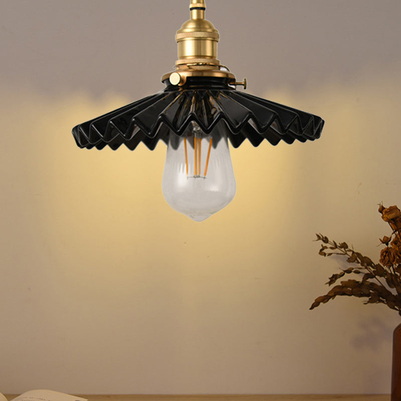 Vintage Scalloped Shade Pendant Ceiling Light - Single Hanging Lamp For Dining Room In Black/White