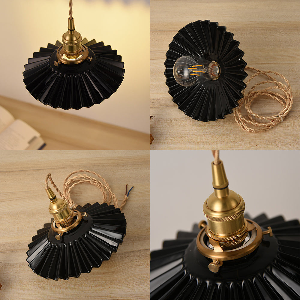 Vintage Scalloped Shade Pendant Ceiling Light - Single Hanging Lamp For Dining Room In Black/White